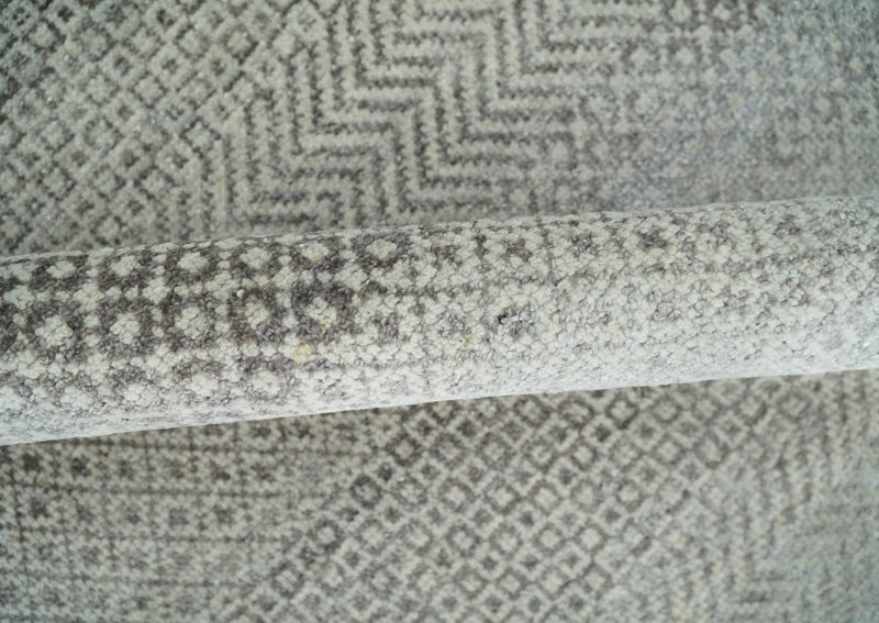 Hand Knotted 8x10 Modern Geometric Trellis Scandinavian Charcoal, Silver and Ivory Wool Area Rug