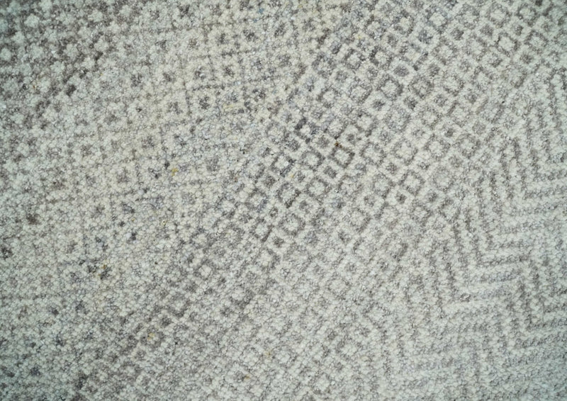 Hand Knotted 8x10 Modern Geometric Trellis Scandinavian Charcoal, Silver and Ivory Wool Area Rug