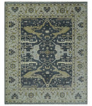 Hand Knotted 8x10 Oriental Oushak Charcoal, Ivory and Beige Wool Area Rug by The Rug Decor