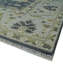 Hand Knotted 8x10 Oriental Oushak Charcoal, Ivory and Beige Wool Area Rug by The Rug Decor