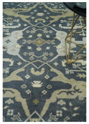 Hand Knotted 8x10 Oriental Oushak Charcoal, Ivory and Beige Wool Area Rug by The Rug Decor