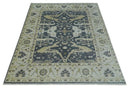 Hand Knotted 8x10 Oriental Oushak Charcoal, Ivory and Beige Wool Area Rug by The Rug Decor