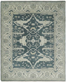 Teal and Ivory Hand Knotted Wool Area Rug 8x10 - Oriental Oushak