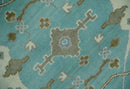 Hand Knotted 8x10 Oushak Aqua, Ivory and Brown Wool Area Rug