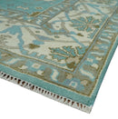 Hand Knotted 8x10 Oushak Aqua, Ivory and Brown Wool Area Rug