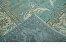 Hand Knotted 8x10 Oushak Aqua, Ivory and Brown Wool Area Rug