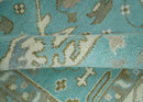 Hand Knotted 8x10 Oushak Aqua, Ivory and Brown Wool Area Rug