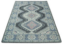 Custom Made Ivory, Charcoal, Silver and Blue Traditional Hand knotted wool Area Rug