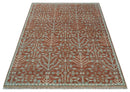 Hand knotted 8x10 Rust and Aqua Floral wool Area Rug by The Rug Decor