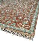 Hand knotted 8x10 Rust and Aqua Floral wool Area Rug by The Rug Decor