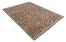 Hand knotted 8x10 Rust and Aqua Floral wool Area Rug by The Rug Decor