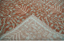 Hand knotted 8x10 Rust and Aqua Floral wool Area Rug by The Rug Decor