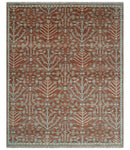Hand knotted 8x10 Rust and Aqua Floral wool Area Rug by The Rug Decor