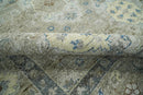 Beige and Blue Wool Rug 8x10 - Hand Knotted Traditional Oxidized Low Pile Finish