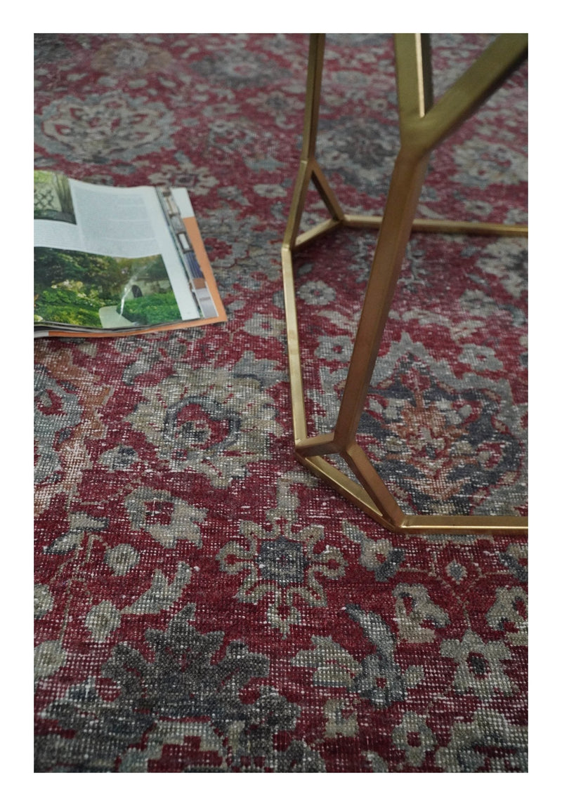 Vintage Hand Knotted 8x10 Traditional Oxidized Textured Low Pile Wool Rug | TRD2122810