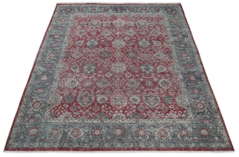Vintage Hand Knotted 8x10 Traditional Oxidized Textured Low Pile Wool Rug | TRD2122810
