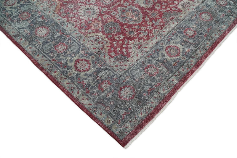 Vintage Hand Knotted 8x10 Traditional Oxidized Textured Low Pile Wool Rug | TRD2122810