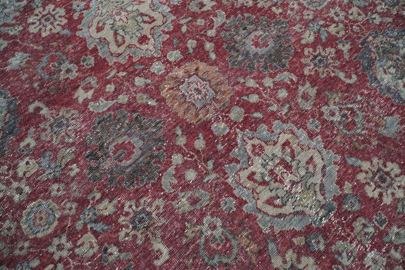Vintage Hand Knotted 8x10 Traditional Oxidized Textured Low Pile Wool Rug | TRD2122810