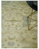 Hand Knotted 8x8 Oriental Oushak Ivory, Beige and Gray Wool Area Rug by The Rug Decor