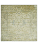 Hand Knotted 8x8 Oriental Oushak Ivory, Beige and Gray Wool Area Rug by The Rug Decor