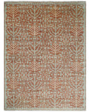 Hand knotted 9.4x12 Rust and Aqua Floral Tree wool Area Rug by The Rug Decor