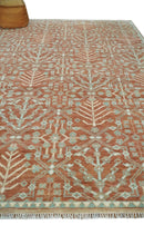 Hand knotted 9.4x12 Rust and Aqua Floral Tree wool Area Rug by The Rug Decor