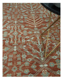 Hand knotted 9.4x12 Rust and Aqua Floral Tree wool Area Rug by The Rug Decor