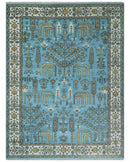 Hand Knotted 9x12 Aqua, Ivory and Beige Traditional Turkish Design Wool Rug by The Rug Decor