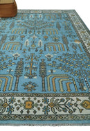 Hand Knotted 9x12 Aqua, Ivory and Beige Traditional Turkish Design Wool Rug by The Rug Decor