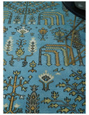 Hand Knotted 9x12 Aqua, Ivory and Beige Traditional Turkish Design Wool Rug by The Rug Decor