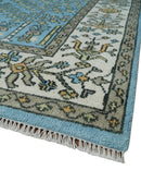 Hand Knotted 9x12 Aqua, Ivory and Beige Traditional Turkish Design Wool Rug by The Rug Decor