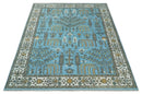 Hand Knotted 9x12 Aqua, Ivory and Beige Traditional Turkish Design Wool Rug by The Rug Decor