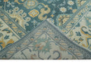 Hand Knotted 9x12 Blue, Ivory and Beige Antique Finish Turkish Style Oushak Wool Area Rug | TRDCP1084912 by The Rug Decor