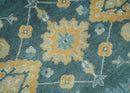 Hand Knotted 9x12 Blue, Ivory and Beige Antique Finish Turkish Style Oushak Wool Area Rug | TRDCP1084912 by The Rug Decor