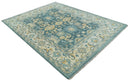 Hand Knotted 9x12 Blue, Ivory and Beige Antique Finish Turkish Style Oushak Wool Area Rug | TRDCP1084912 by The Rug Decor