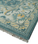Hand Knotted 9x12 Blue, Ivory and Beige Antique Finish Turkish Style Oushak Wool Area Rug | TRDCP1084912 by The Rug Decor