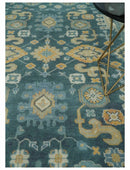 Hand Knotted 9x12 Blue, Ivory and Beige Antique Finish Turkish Style Oushak Wool Area Rug | TRDCP1084912 by The Rug Decor