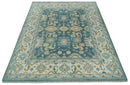 Hand Knotted 9x12 Blue, Ivory and Beige Antique Finish Turkish Style Oushak Wool Area Rug | TRDCP1084912 by The Rug Decor