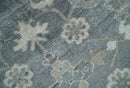 Hand Knotted 9x12 Charcoal, Ivory and Beige Antique Floral Traditional Bamboo Silk Area Rug