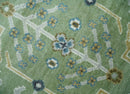 Hand Knotted Green, Ivory and Silver Traditional Turkish Vintage Style Wool Rug