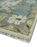 Hand Knotted 9x12 Ivory, Silver and Beige Traditional Style Oushak Wool Rug by The Rug Decor
