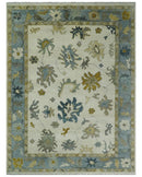 Hand Knotted 9x12 Ivory, Silver and Beige Traditional Style Oushak Wool Rug by The Rug Decor