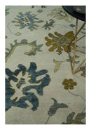 Hand Knotted 9x12 Ivory, Silver and Beige Traditional Style Oushak Wool Rug by The Rug Decor