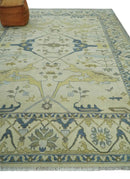 Hand Knotted 9x12 Oriental Oushak Beige and Blue Wool Area Rug, Living Room Rug | TRDCP1093912 by The Rug Decor