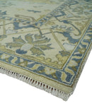 Hand Knotted 9x12 Oriental Oushak Beige and Blue Wool Area Rug, Living Room Rug | TRDCP1093912 by The Rug Decor