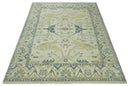 Hand Knotted 9x12 Oriental Oushak Beige and Blue Wool Area Rug, Living Room Rug | TRDCP1093912 by The Rug Decor