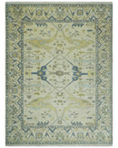 Hand Knotted 9x12 Oriental Oushak Beige and Blue Wool Area Rug, Living Room Rug | TRDCP1093912 by The Rug Decor