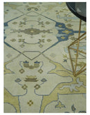 Hand Knotted 9x12 Oriental Oushak Beige and Blue Wool Area Rug, Living Room Rug | TRDCP1093912 by The Rug Decor
