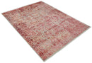 Hand Knotted 9x12 Pink and Silver Modern Persian Abstract Bamboo Silk and Wool Area Rug | TRD2061912