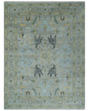 Hand Knotted 9x12 Silver and Beige Antique Finish Oushak Turkish Style Wool Area Rug | TRDCP1092912 by The Rug Decor